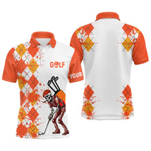 Load image into Gallery viewer, Men golf polo shirts argyle pattern custom skull golf outfit men, golf attire for mens | Orange NQS6561