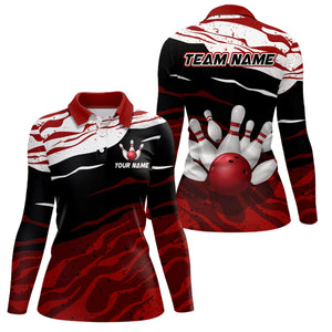 Red, white and black camo Custom Bowling Shirts For Women, Bowling Team Jersey Gift For Bowler NQS9149