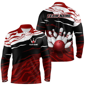 Red, white and black camo Custom Bowling Shirts For Men, Bowling Team Jersey Gift For Bowler NQS9149