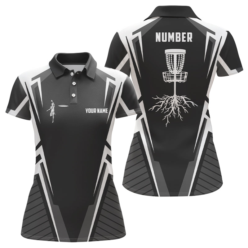 Black and white Disc golf jersey custom name & number women polo shirts disc golf outfit NQS6129