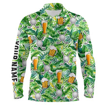 Load image into Gallery viewer, Funny Golf beer green tropical leaves pattern custom mens golf polo shirt, golf tops for men NQS7471