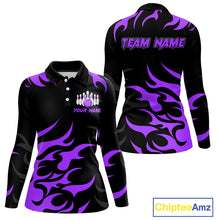 Load image into Gallery viewer, Black and Purple Flame Bowling shirts for Women Custom team bowling jerseys, ladies bowling apparel NQS10269