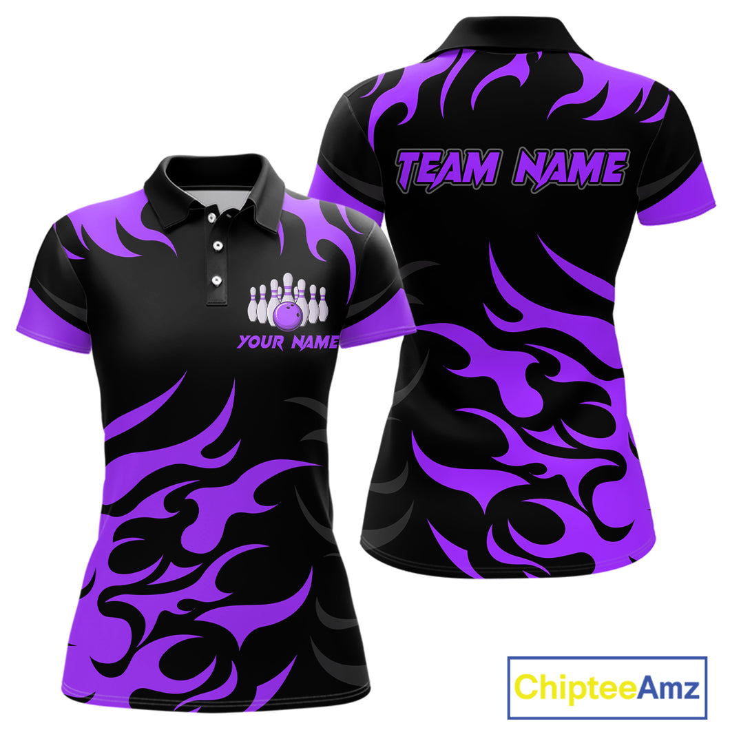 Black and Purple Flame Bowling shirts for Women Custom team bowling jerseys, ladies bowling apparel NQS10269
