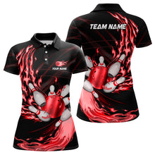 Load image into Gallery viewer, Black Womens bowling shirts Custom Red flame Bowling ball and pins Team league bowler Jerseys NQS8484