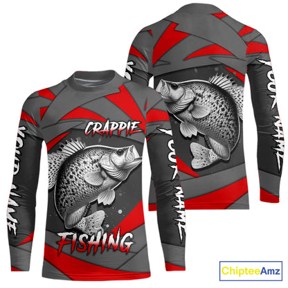 Gray and Red Crappie Fishing Jersey Custom Crappie Fishing Shirt for Team, personalized fishing gifts NQS10898