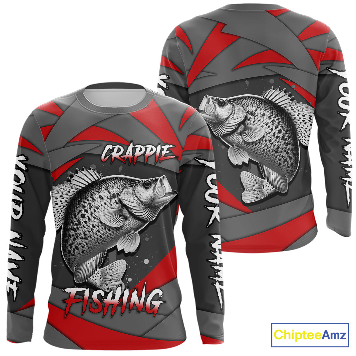 Gray and Red Crappie Fishing Jersey Custom Crappie Fishing Shirt for Team, personalized fishing gifts NQS10898