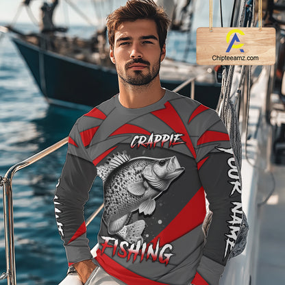 Gray and Red Crappie Fishing Jersey Custom Crappie Fishing Shirt for Team, personalized fishing gifts NQS10898
