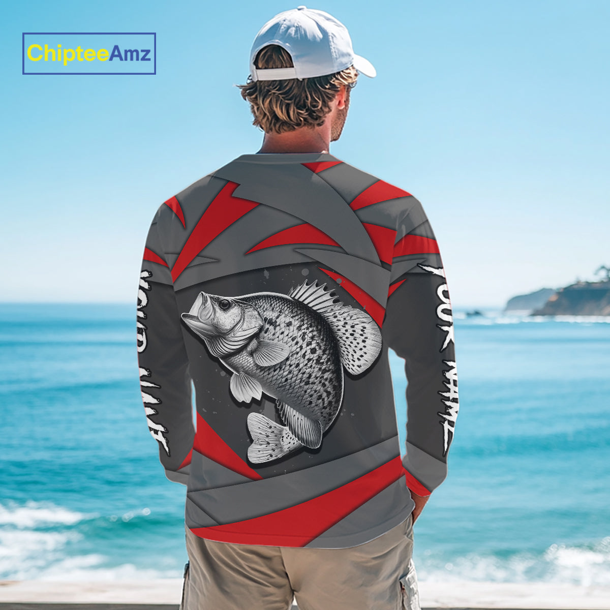 Gray and Red Crappie Fishing Jersey Custom Crappie Fishing Shirt for Team, personalized fishing gifts NQS10898
