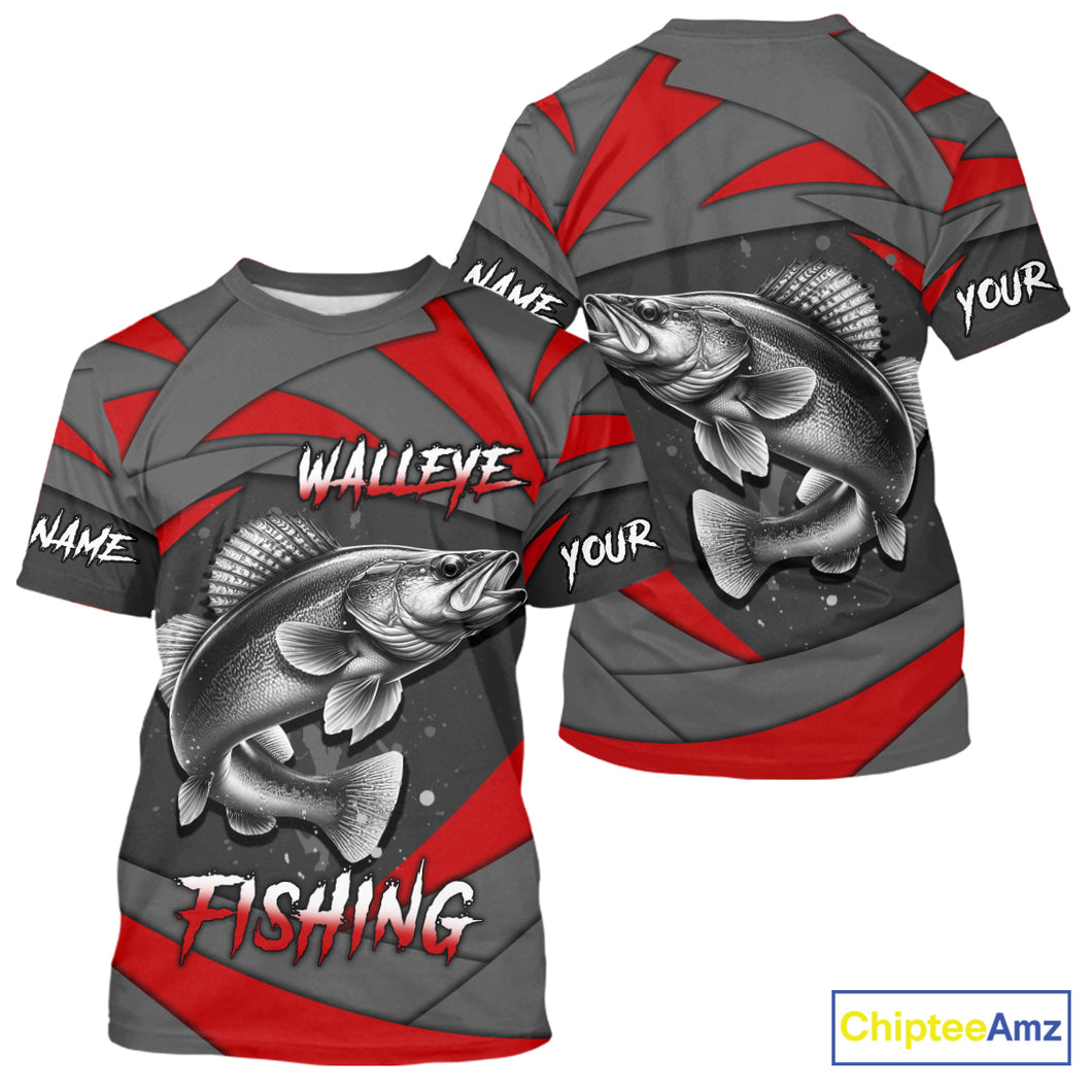 Gray and Red Walleye Fishing Jersey Custom Walleye Fishing Shirt for Team, personalized fishing gifts NQS10899