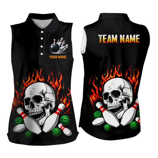 Flame Bowling skull Women sleeveless polo shirt Custom Ladies Team bowling Jerseys, bowling gifts NQS7649