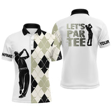 Load image into Gallery viewer, Black and white golf shirt argyle pattern golf clubs custom name Mens golf polo shirt Let&#39;s par tee NQS8079