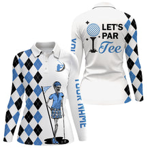Load image into Gallery viewer, Black and blue argyle pattern Women golf polo shirts custom Let's par tee skull golf gifts for ladies NQS8081