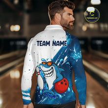 Load image into Gallery viewer, White and Blue Camo Shark Bowling polo, quarter zip shirts for Men Custom funny bowling team shirts NQS10280