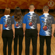 Load image into Gallery viewer, Lightning Thunder Eagle Bowling Polo, Quarter Zip Shirt For Women Custom bowling Team jerseys | Blue NQS11309