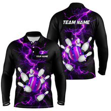Load image into Gallery viewer, Black and Purple Lightning Bowling Shirts For Men Custom Bowling Team Uniform Bowlers Outfits NQS9597