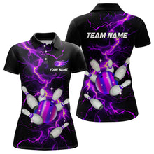 Load image into Gallery viewer, Black and Purple Lightning Bowling Shirts For Women Custom Bowling Team Uniform Bowlers Outfits NQS9597