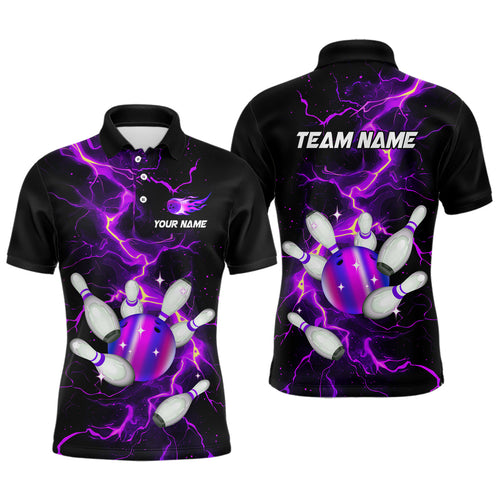 Black and Purple Lightning Bowling Shirts For Men Custom Bowling Team Uniform Bowlers Outfits NQS9597
