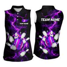 Load image into Gallery viewer, Black and Purple Lightning Bowling Sleeveless Polo shirt Custom Bowling Team Uniform Bowlers Outfits NQS9597