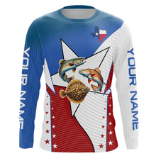 Load image into Gallery viewer, Redfish, Trout, Flounder Texas slam flag Custom Long Sleeve Fishing Shirts, Patriotic fishing Jerseys NQS7541