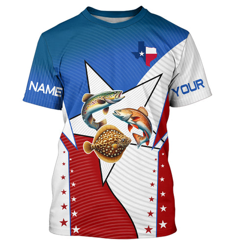 Redfish, Trout, Flounder Texas slam flag Custom Long Sleeve Fishing Shirts, Patriotic fishing Jerseys NQS7541