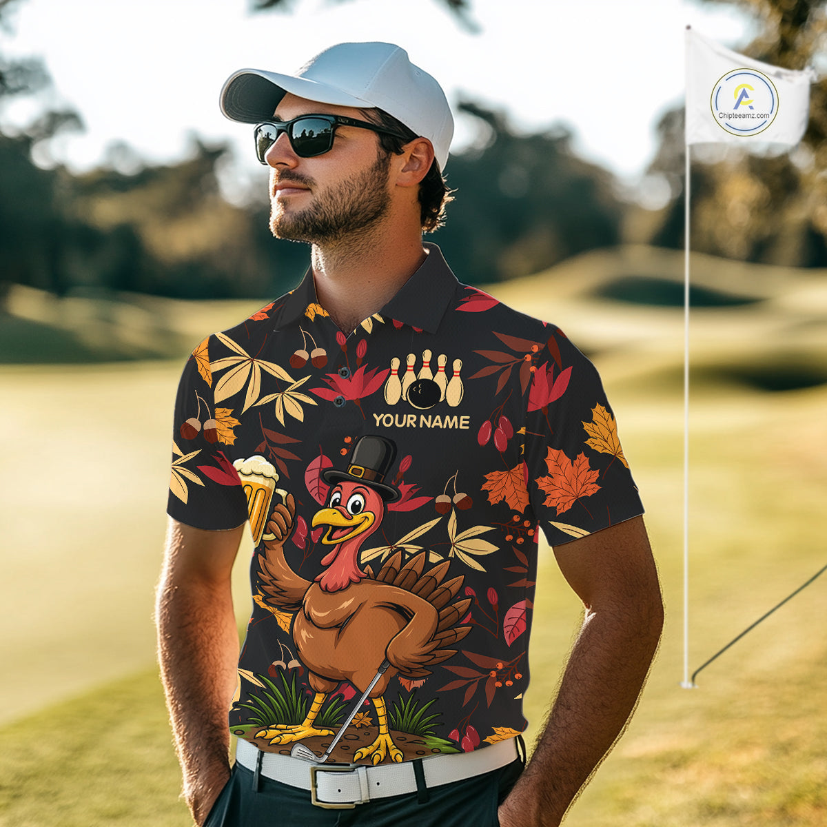 Funny Turkey Golf Beer Thanksgiving golf shirt Custom Funny golf shirts for men, mens golf clothes NQS10964
