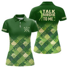 Load image into Gallery viewer, Funny Womens golf polo shirt custom green argyle pattern golf shirts for ladies talk birdie to me NQS7374