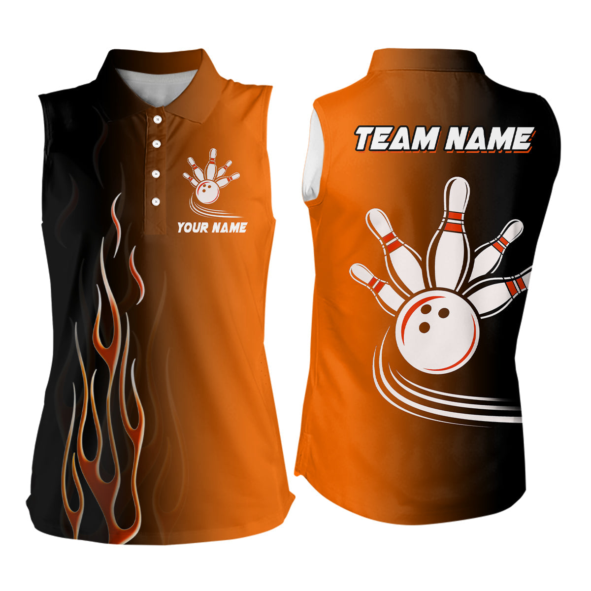 Gradient orange black bowling league jersey custom bowling Sleeveless Polo, gifts for bowling team NQS7564