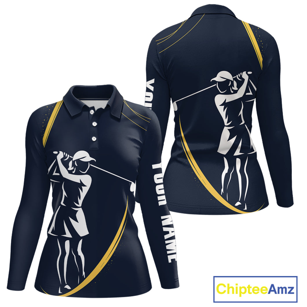 Personalized Golf polo shirts for Women Custom ladies golf outfits, unique golf gifts | Navy NQS10202