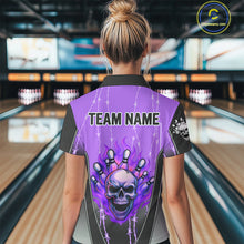 Load image into Gallery viewer, Black and purple flame skull Bowling Polo, 1/4 Zip Shirt for Women Custom Team Bowling League Jersey NQS10204