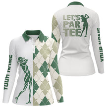 Load image into Gallery viewer, Green and white golf shirt argyle pattern golf clubs custom name Womens golf polo shirts Let&#39;s par tee NQS6040