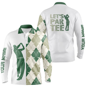 Green and white golf shirt argyle pattern golf clubs custom name Mens golf polo shirt Let's par tee NQS6040