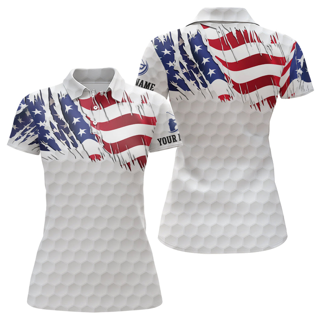 American Flag white Women Golf Polo Shirts Custom patriotic womens top, unique polo shirts NQS7744