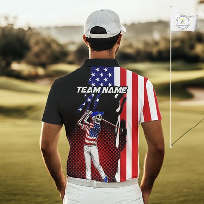 Personalized US flag golf shirts skull funny mens golf shirts custom patriotic golf outfit men NQS11384