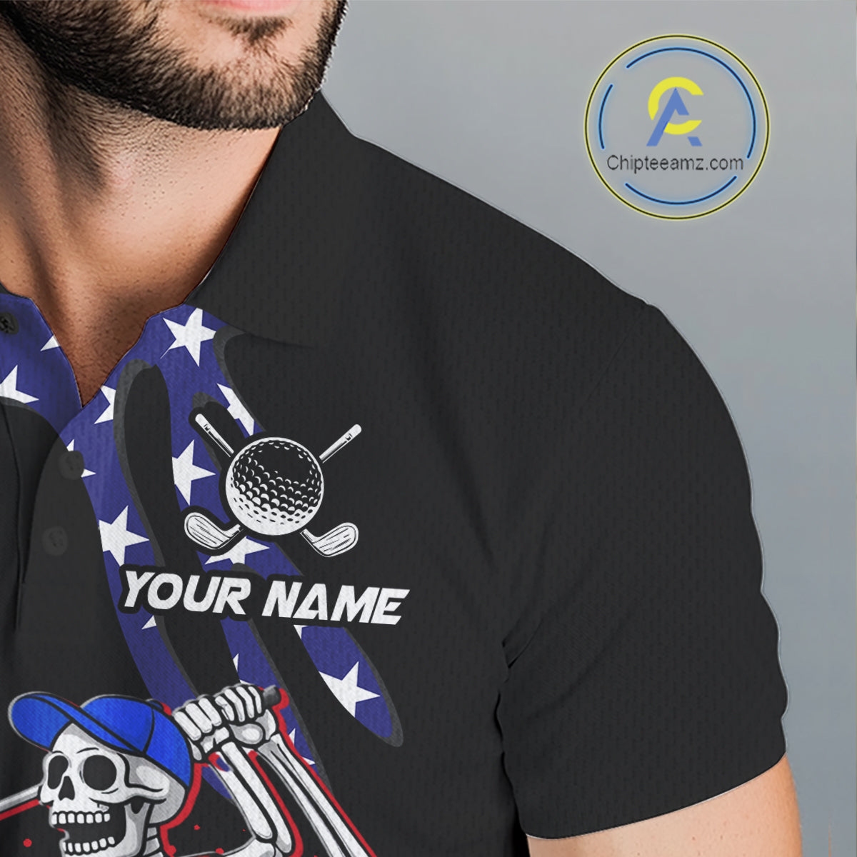 Personalized US flag golf shirts skull funny mens golf shirts custom patriotic golf outfit men NQS11384
