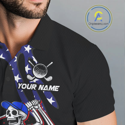 Personalized US flag golf shirts skull funny mens golf shirts custom patriotic golf outfit men NQS11384