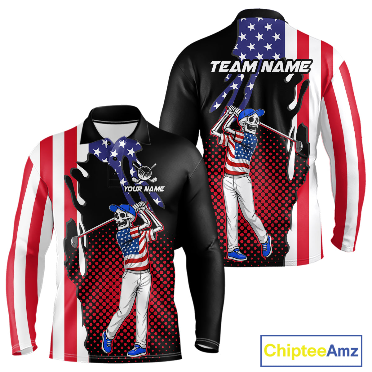 Personalized US flag golf shirts skull funny mens golf shirts custom patriotic golf outfit men NQS11384