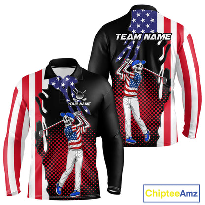 Personalized US flag golf shirts skull funny mens golf shirts custom patriotic golf outfit men NQS11384