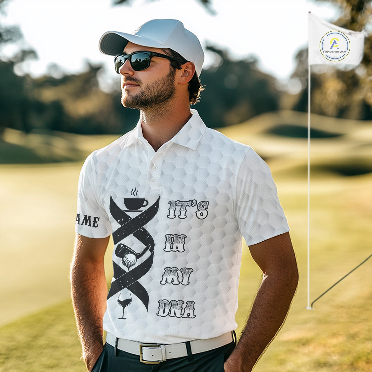 Black and White Mens golf polo shirt custom It's in my DNA coffee golf wine mens golf outfit NQS10390
