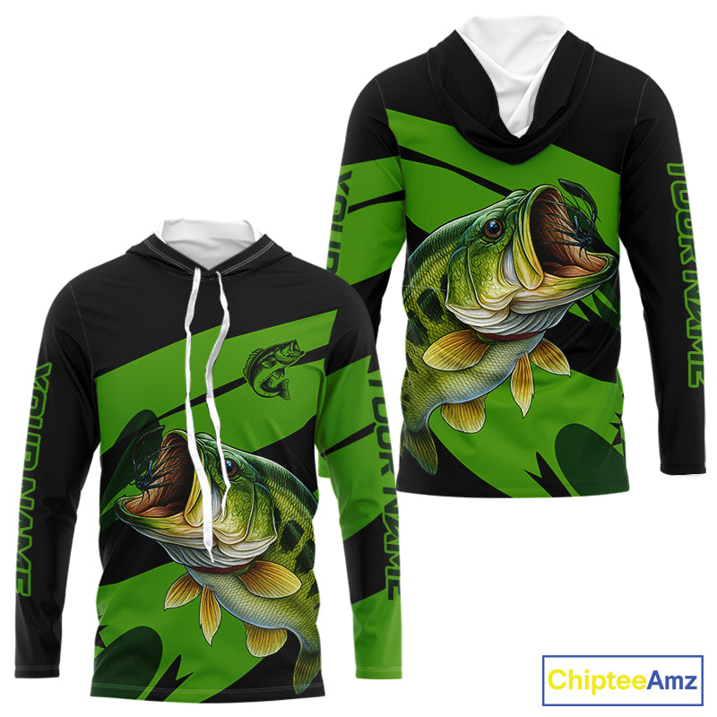 Black and Green Largemouth Bass fishing UV Protection shirts custom name Bass fishing jerseys NQS10394