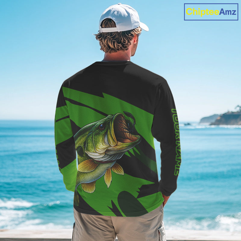 Black and Green Largemouth Bass fishing UV Protection shirts custom name Bass fishing jerseys NQS10394