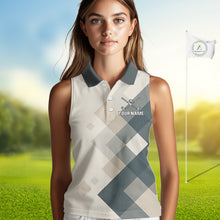 Load image into Gallery viewer, Vintage Pastel Argyle Pattern sleeveless Golf Polo Shirt For Women Custom retro ladies golf outfit NQS10232