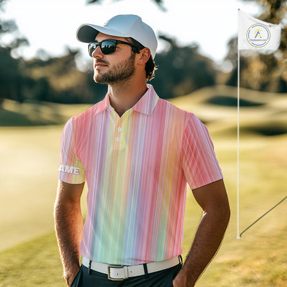 Colorful rainbow stripe pattern Mens golf polo shirt custom best golf apparel for men NQS10406