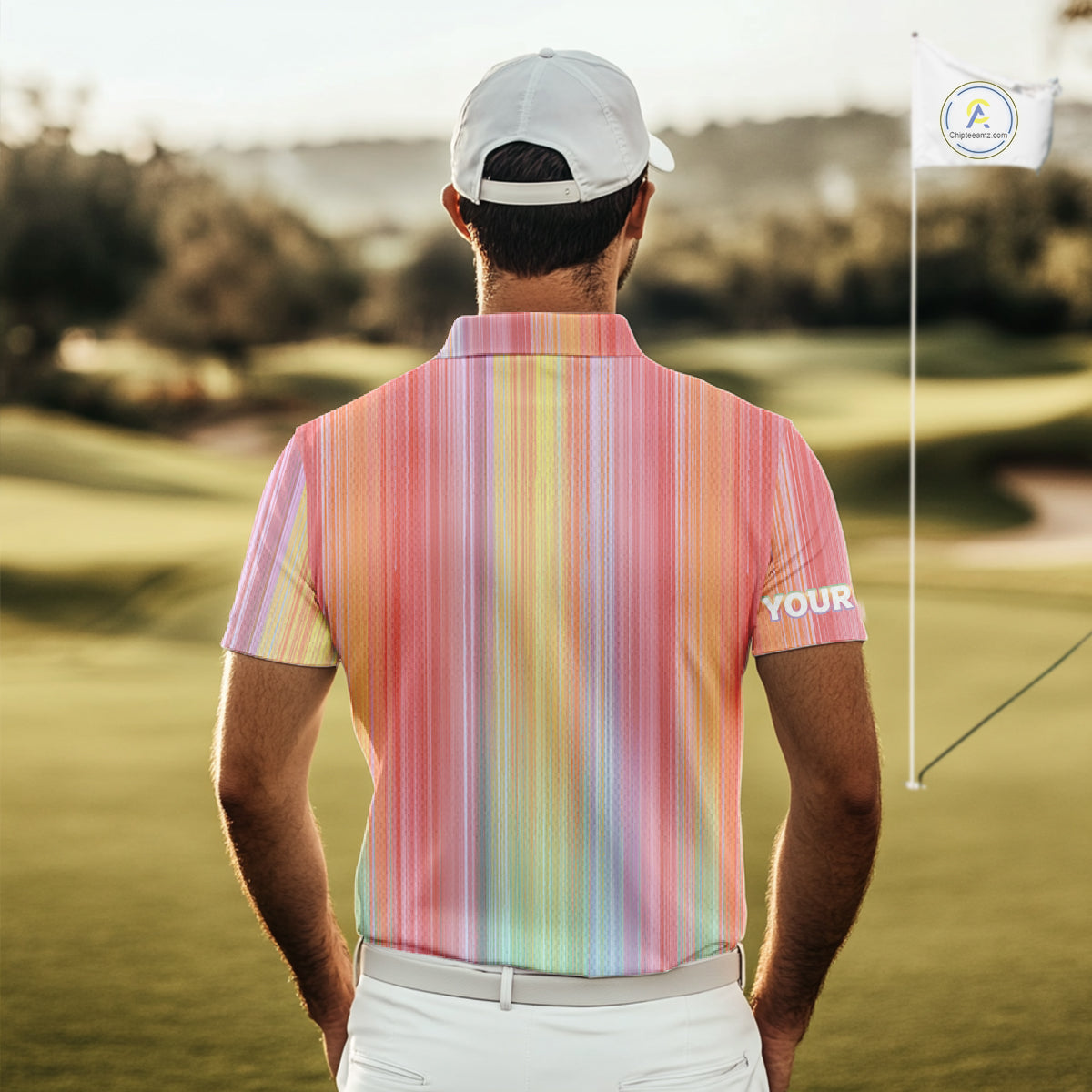 Colorful rainbow stripe pattern Mens golf polo shirt custom best golf apparel for men NQS10406