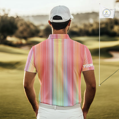 Colorful rainbow stripe pattern Mens golf polo shirt custom best golf apparel for men NQS10406