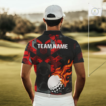 Black and Red Camo Flame Golf Ball Custom Men golf polo shirt, personalized golf top for men NQS10100
