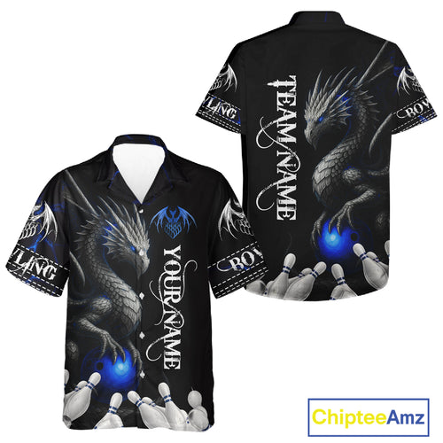 Black And Blue Dragon Bowling Hawaiian Shirt Custom Dragon Bowling Team League Jersey NQS10628