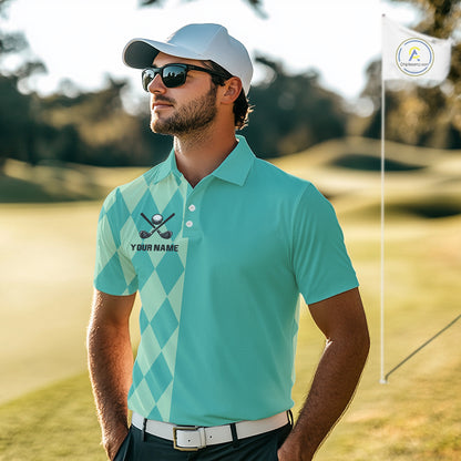 Turquoise argyle pattern Men golf polo shirt Custom golf clothes for men, cool golf gifts NQS10108