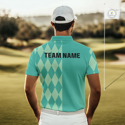 Turquoise argyle pattern Men golf polo shirt Custom golf clothes for men, cool golf gifts NQS10108