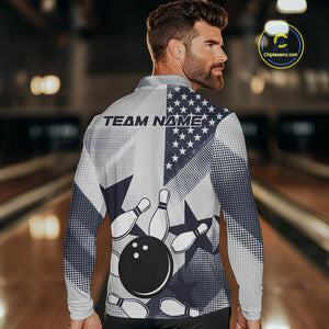 White and Blue American Flag Bowling shirts for Men Custom patriotic retro Bowling Team Jersey NQS10248