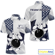 Load image into Gallery viewer, White and Blue American Flag Bowling shirts for Men Custom patriotic retro Bowling Team Jersey NQS10248